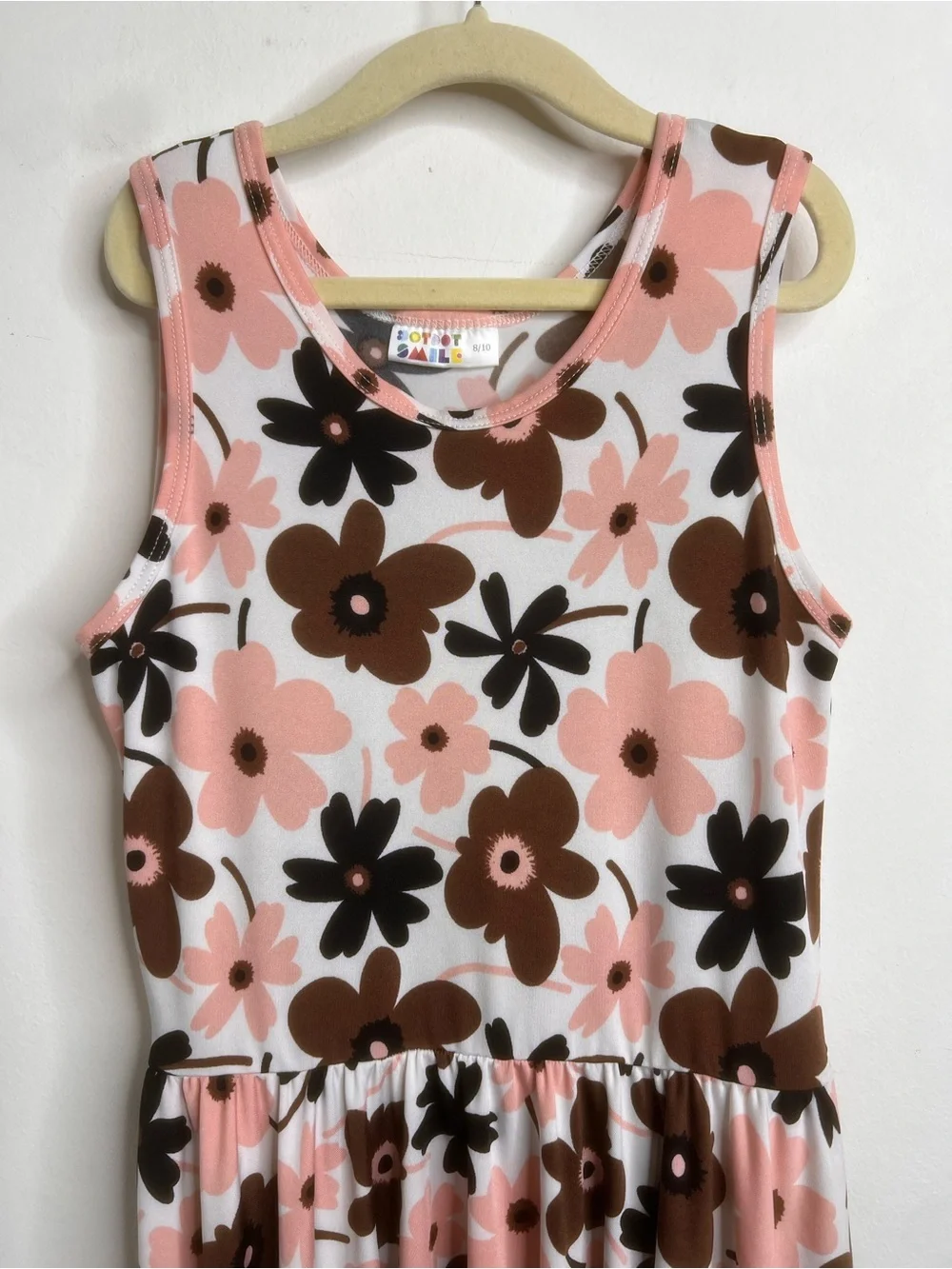 Dot Dot Smile Retro Flower Sleeveless Pink and Brown Tank Twirl Dress Size 8/10